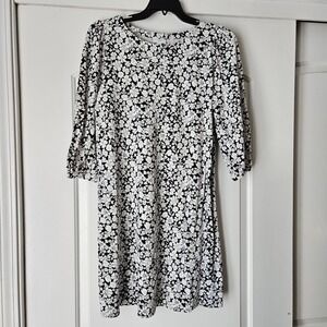 J.Jill Long Sleeve Dress Black & White Floral Women's Medium Midi Spring‎
